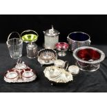 Assorted silver plate including gilt mounted Baccarat glass ice bucket