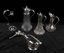 Silver plated wine items including two claret jugs