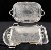 Silver plated trays including a twin handled tea tray