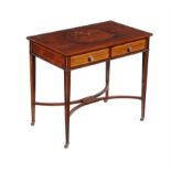 A late 19th century mahogany and floral marquetry inlaid two drawer side table