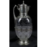 An Elkington silver plate mounted cut glass claret jug