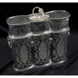 A silver plated triple tantalus case