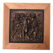 A French patinated metal figural relief in the style of examples by Clodion