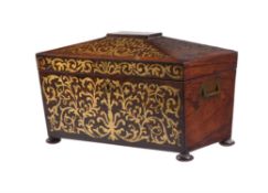 Y A rosewood and brass inlaid tea caddy