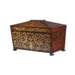 Y A rosewood and brass inlaid tea caddy