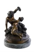 A colour patinated bronze model of a satyr and nymph