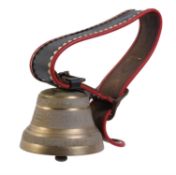A cast gilt-metal and leather mounted Swiss cow-bell