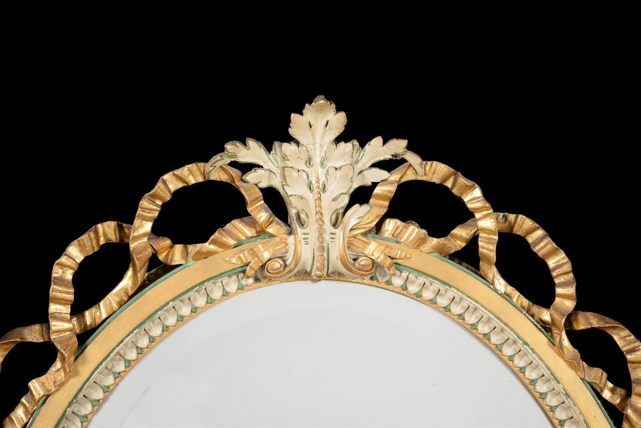 A pair of parcel gilt, green and cream painted composition mirrors, in George III style - Image 3 of 6