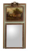 A Continental gilt and green painted trumeau mirror
