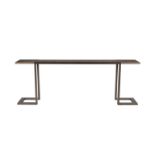 A striated stone topped console table