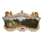 A Chamberlain Worcester salmon-pink ground and gilt inkstand