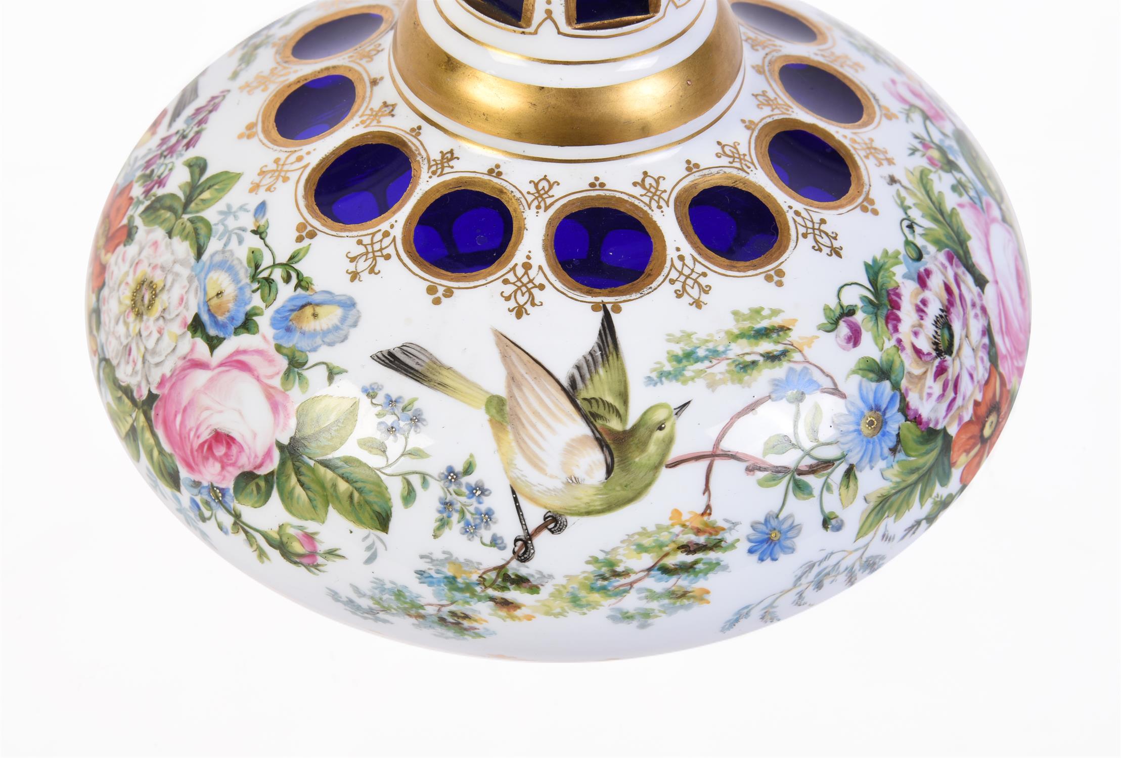 A Bohemian or English blue and opaque-white overlay glass decanter and stopper - Image 3 of 4