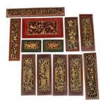 Twelve various Chinese gilt wood carved panels