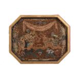 A George III paper scrollwork picture of a landscape with animals