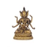 A Sino-Tibetan gilt-bronze eight-armed goddess