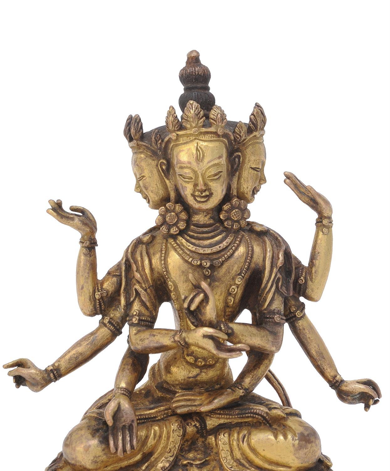 A Sino-Tibetan gilt-bronze eight-armed goddess - Image 2 of 5