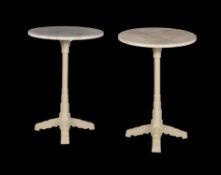 A pair of Art Deco marble and cast iron occasional tables