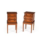 Y A pair of satinwood and rosewood banded bedside cabinets