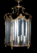 A brass and glazed hall lantern in George III style