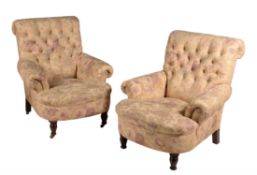 A pair upholstered armchairs in Late Victorian style