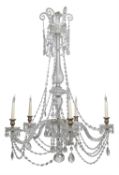 A Victorian cut and moulded glass and silvered metal five light chandelier
