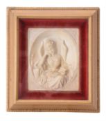 A Victorian sculpted alabaster relief of a maiden reading