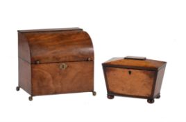 A Regency burr wood, probably yew, veneered tea caddy