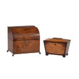 A Regency burr wood, probably yew, veneered tea caddy