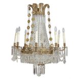 A cut glass and gilt metal eight branch chandelier in Charles X taste