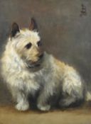 British School (19th/20th century), White terrier, seated; Black terrier, seated, a pair