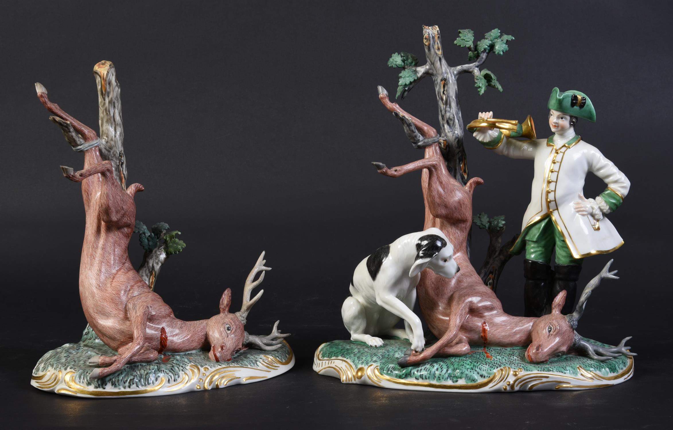 A group of four Nymphenburg porcelain 'Frankenthal Hunt' groups - Image 2 of 3