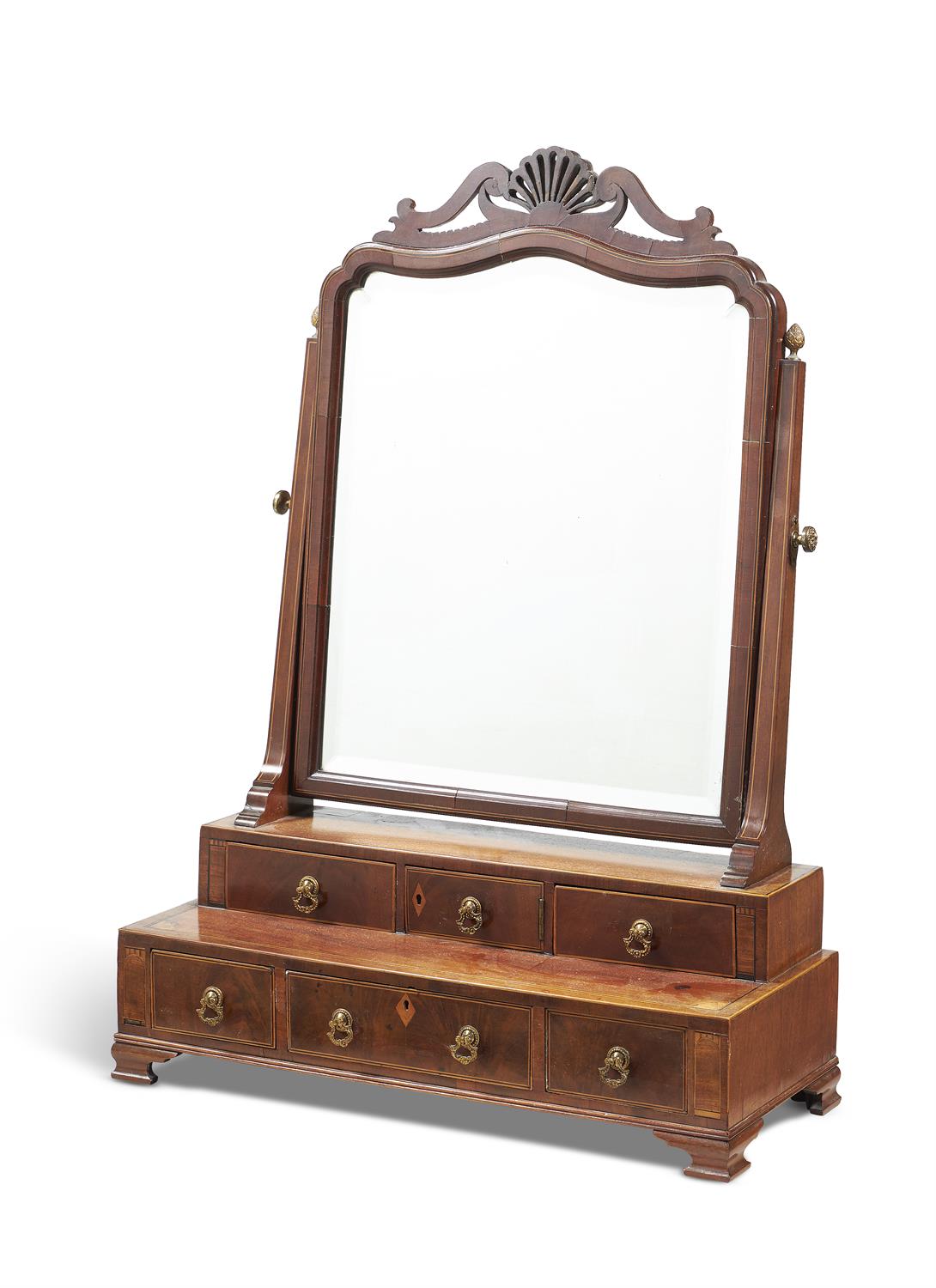 A mahogany and inlaid dressing mirror