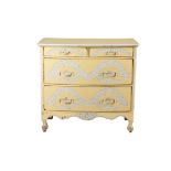 A French cream and blue painted chest of drawers