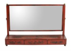 A red lacquered dressing mirror