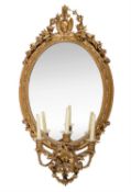 A Victorian gilt wood girandole wall mirror