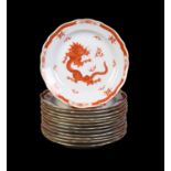 Twelve Meissen 'Red Dragon' pattern plates