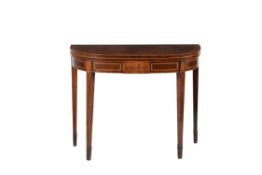 Y A George III mahogany, rosewood and satinwood crossbanded folding card table