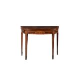 Y A George III mahogany, rosewood and satinwood crossbanded folding card table