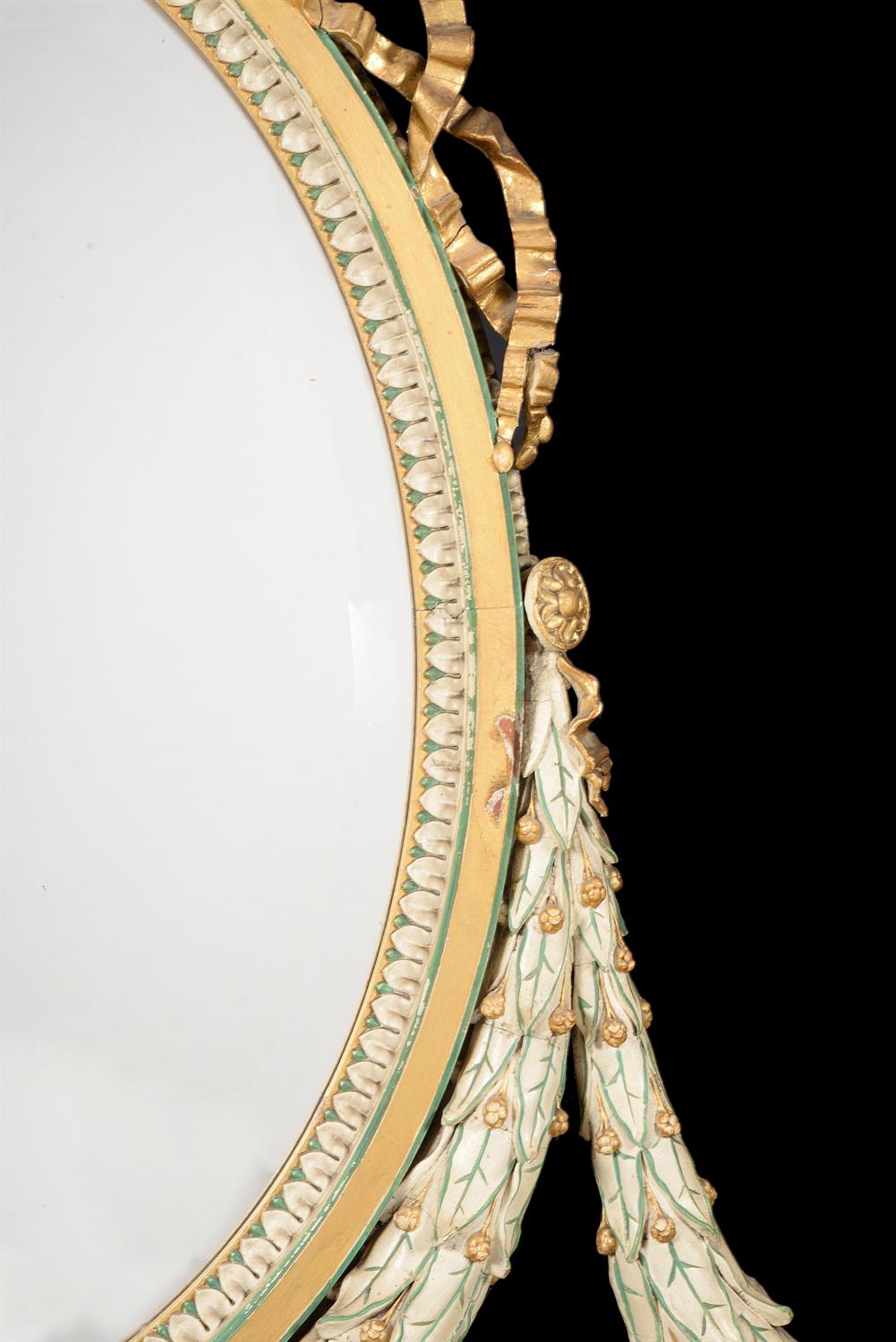 A pair of parcel gilt, green and cream painted composition mirrors, in George III style - Image 4 of 6