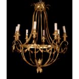A gilt metal eight light chandelier