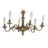 A North European brass six-light chandelier