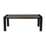 A black painted metal and marble topped desk
