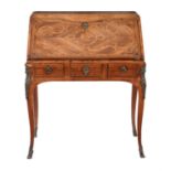 A Continental walnut and marquetry inlaid walnut bureau