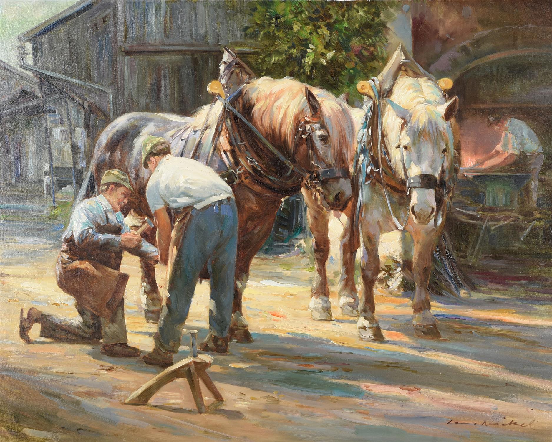 λ Hans Nickel (Czech/German 1916-1987), Blacksmiths and horses - Image 2 of 3