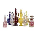 A group of six various Beykoz glass rose-water sprinklers and stoppers