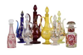 A group of six various Beykoz glass rose-water sprinklers and stoppers