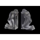 Lalique, Cristal Lalique, Reverie, a pair of clear and frosted glass figural bookends
