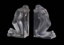 Lalique, Cristal Lalique, Reverie, a pair of clear and frosted glass figural bookends