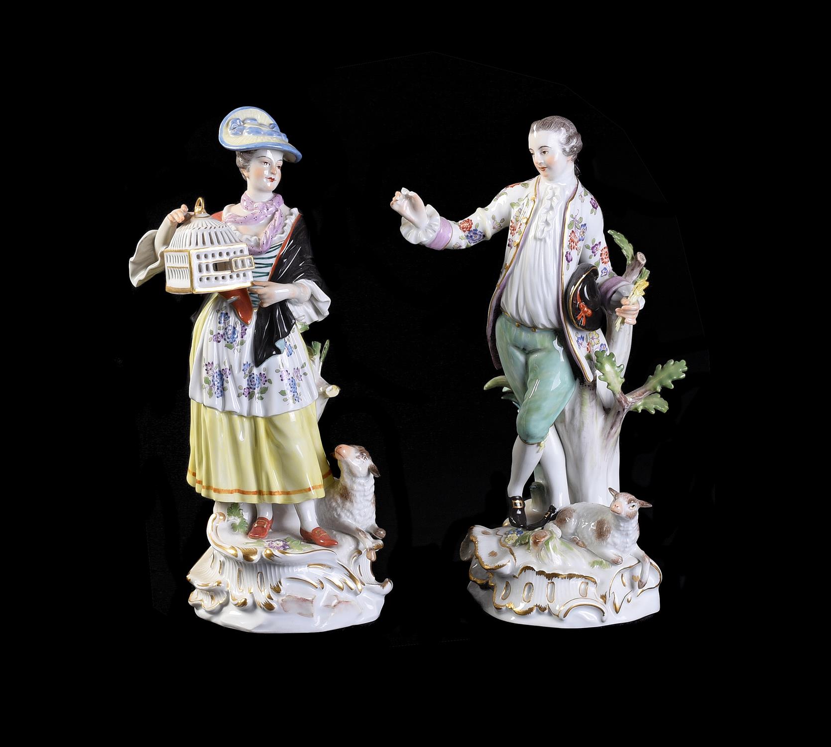 A pair of Meissen figures of a shepherd and shepherdess