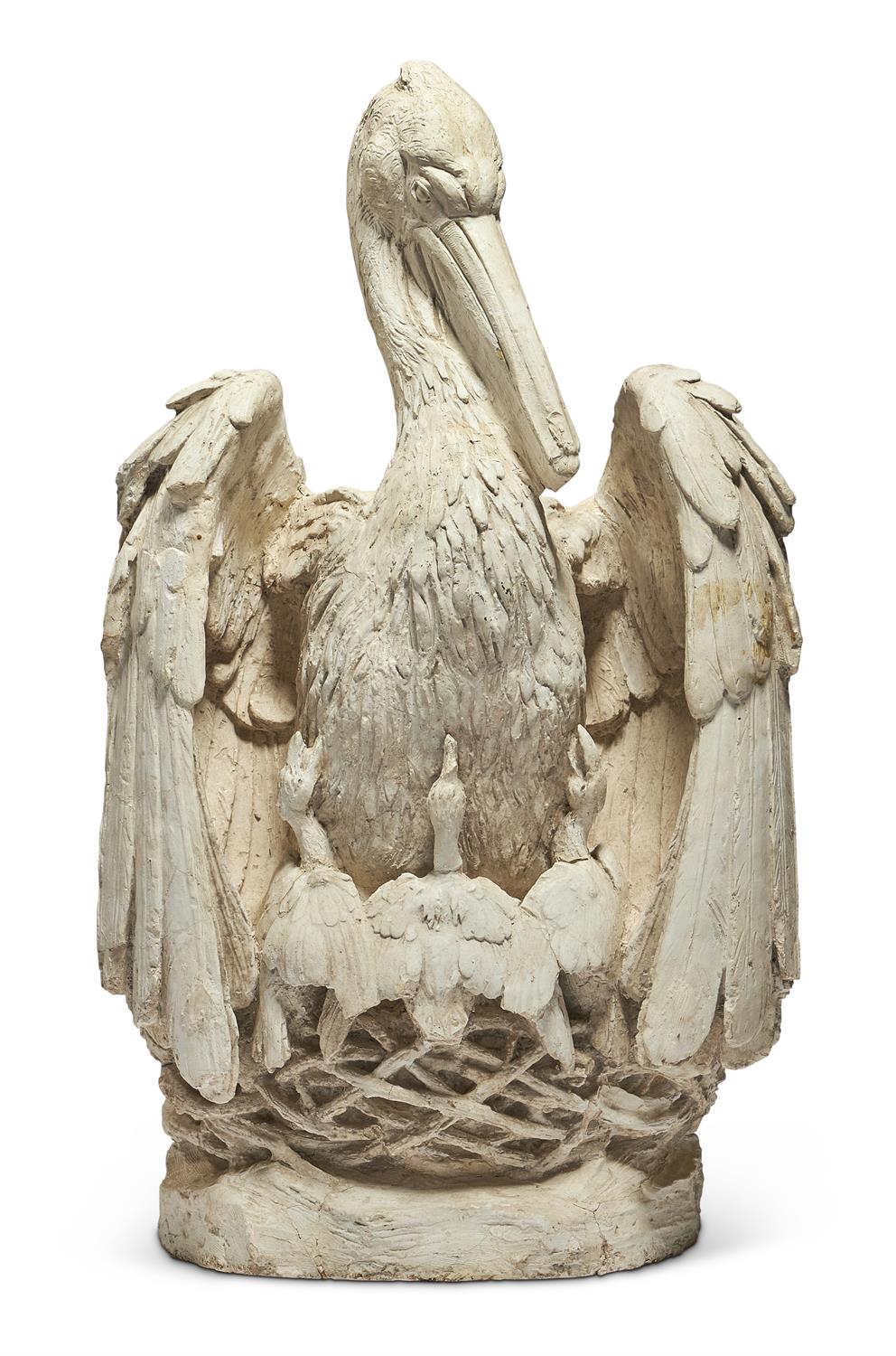 AN IMPRESSIVE PLASTER MODEL OF A PELICAN IN HER PIETY, PROBABLY 19TH CENTURY